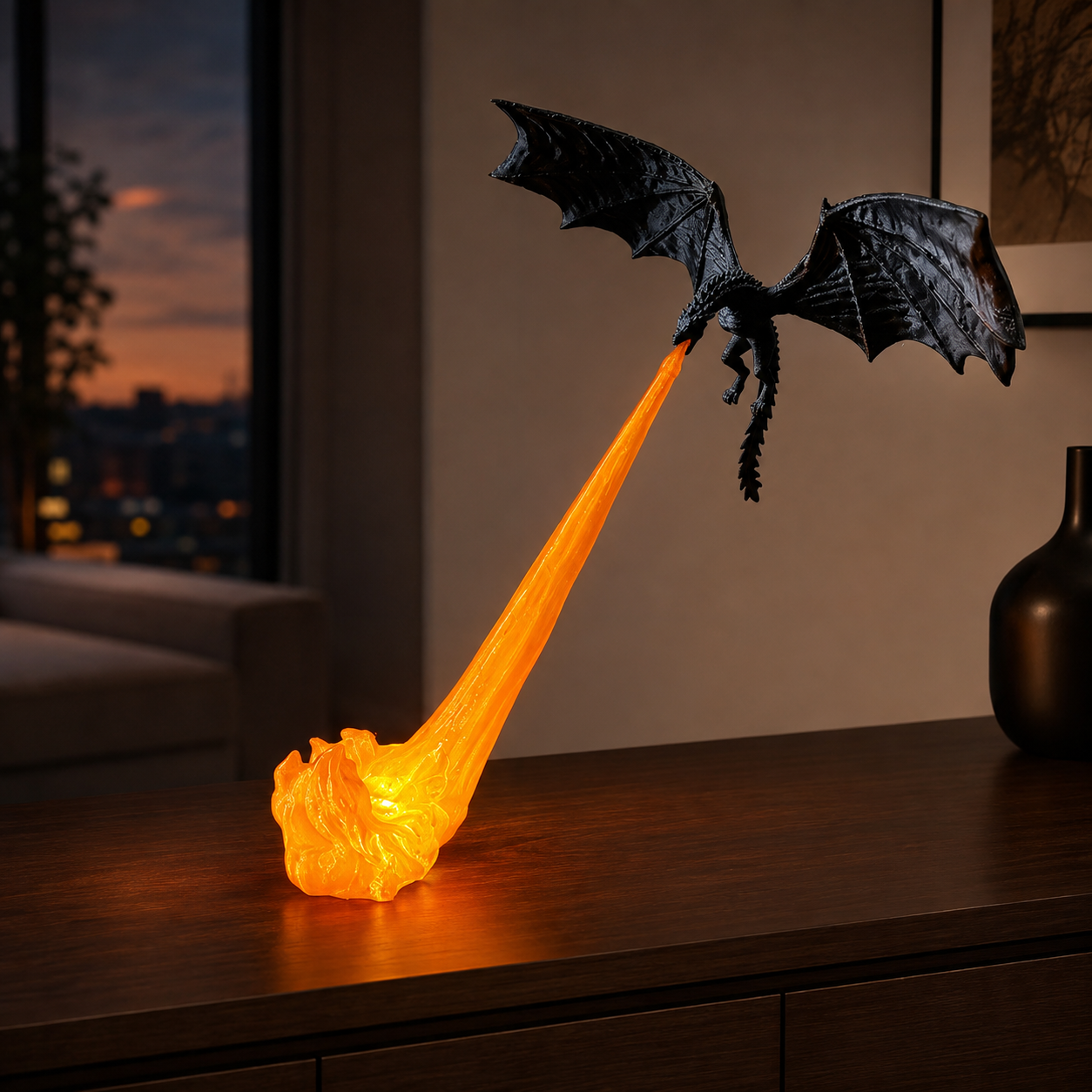 Lampa Dragon 3D w kolorze ognia